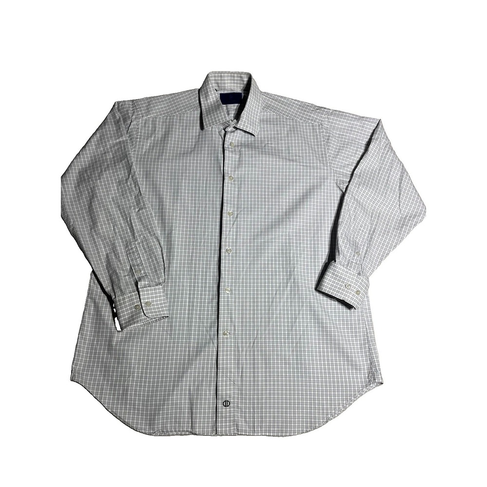 David Donahue Dress Shirts Mens 17 34/35 Gingham Check 100% Cotton Plaid EUC
